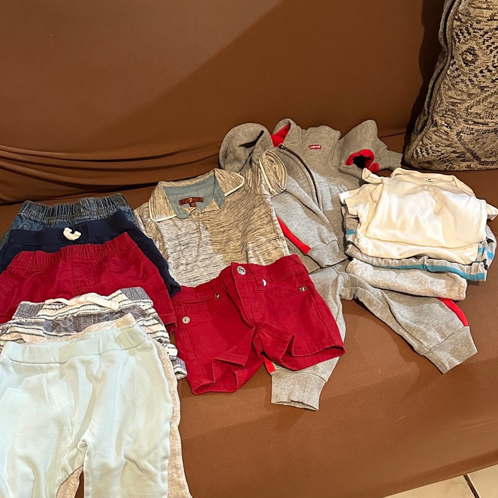 Mixed Baby Toddler Clothing Bundle - Red, Gray, Blue, Cream